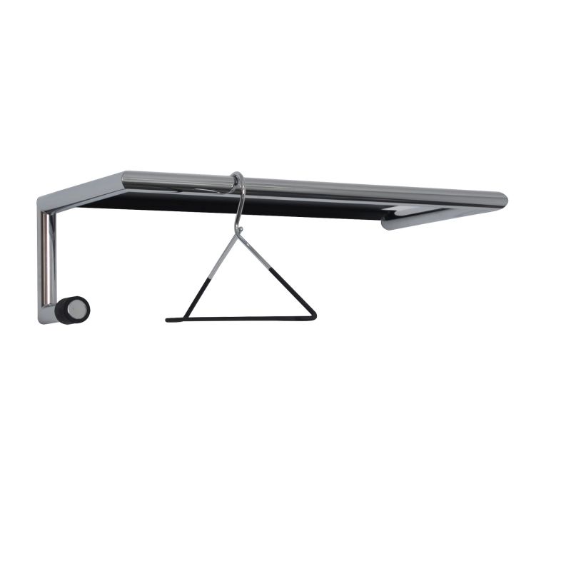 Link 55 Wandgarderobe mit Hutablage Mox aus verchromtem Stahl, inklusive Kleiderbügel.